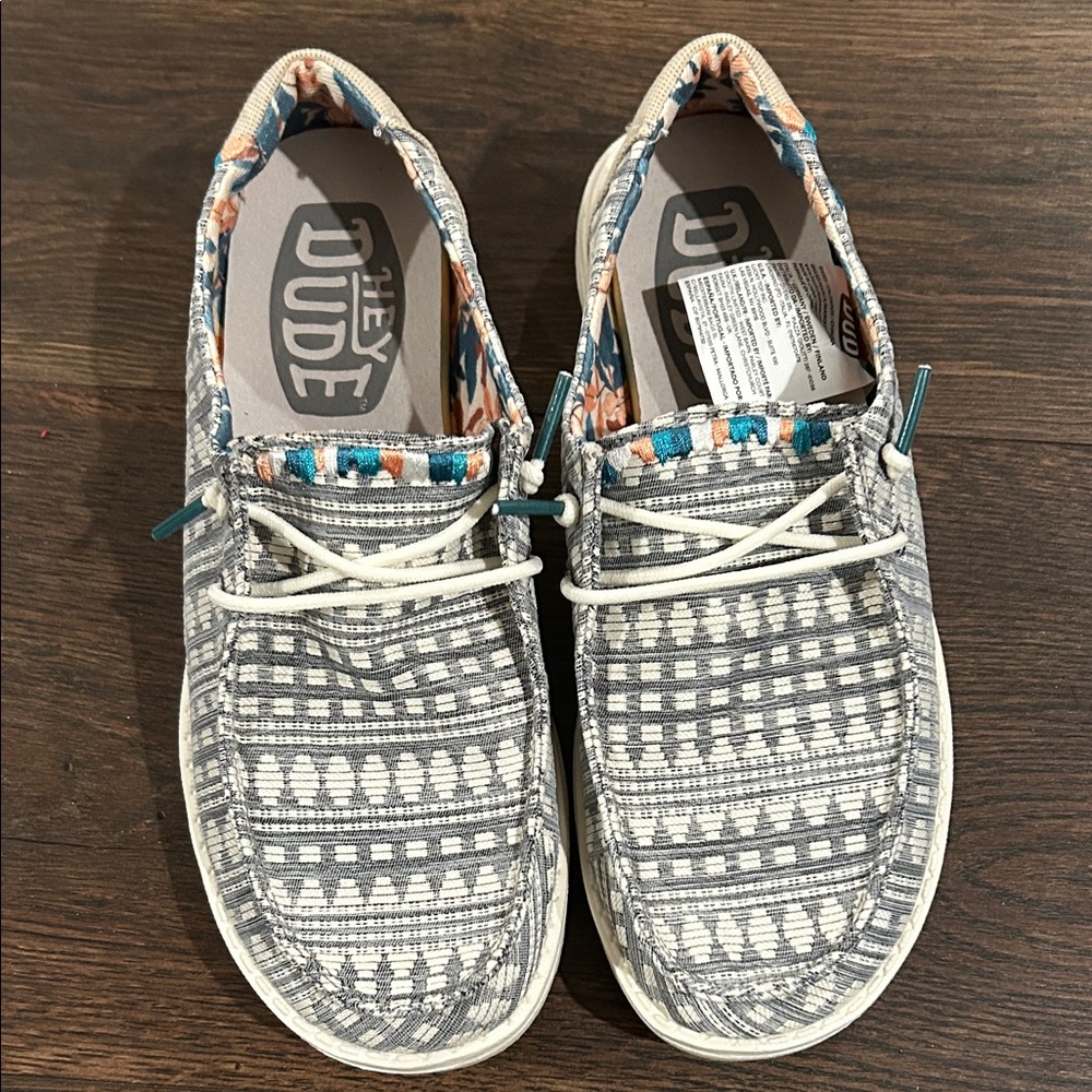 Hey Dude Gray and White Patterned Loafers